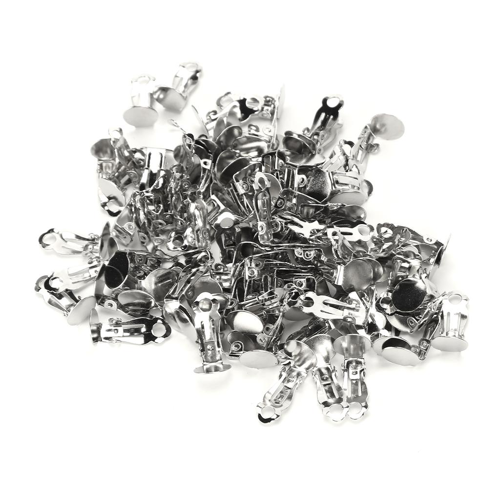 100Pcs Tray Earring Clips Metal Spring Flat Back Ear Stud Jewelry Making Accessories