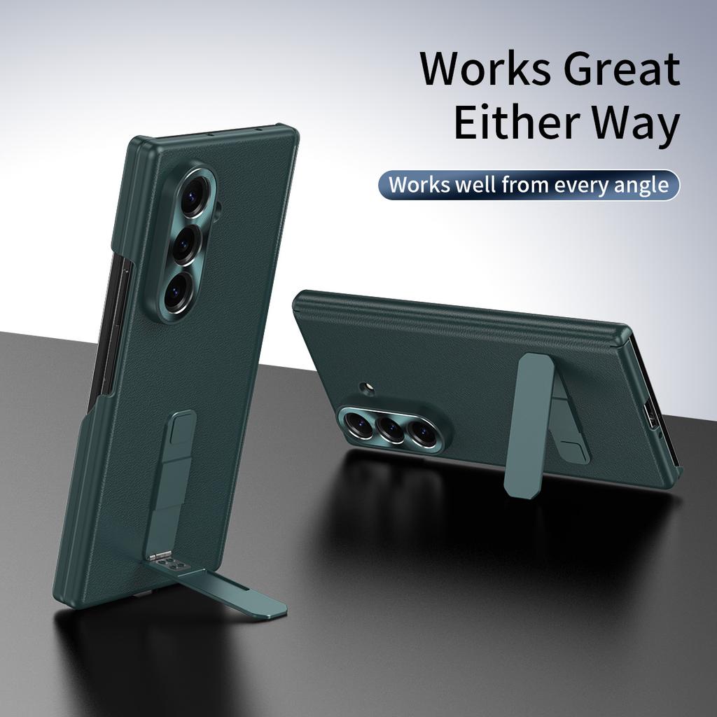 Leather Bracket Phone Case for Samsung Galaxy Z Fold 7 6 5 4 5G Fold7 Fold6 Fold5 Anti-Drop Shockproof Protective Cover