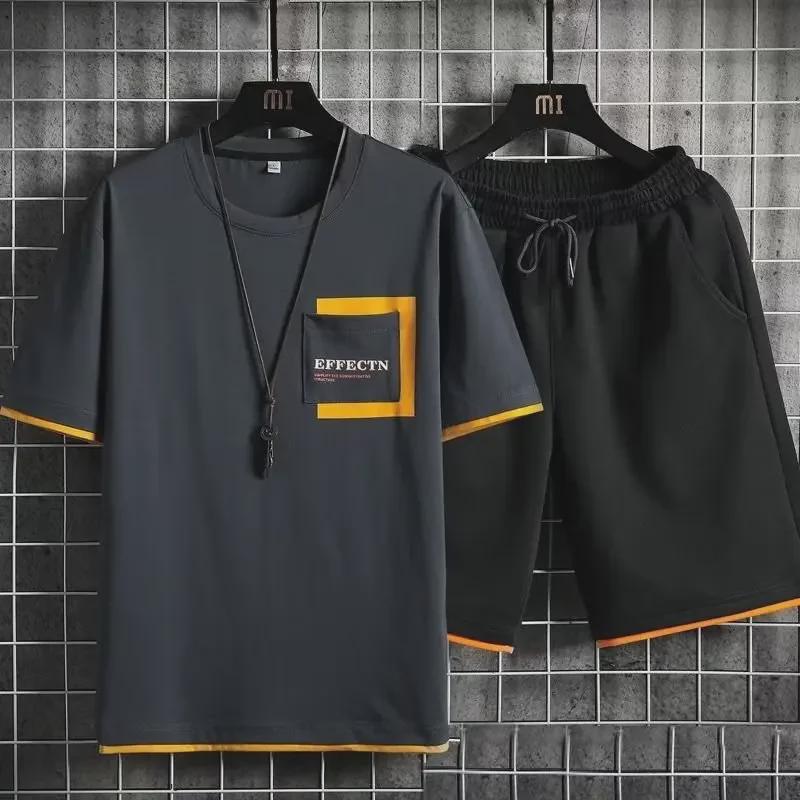 Мужской модный летний комплект из футболки с коротким рукавом и шорт