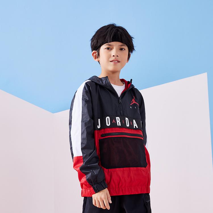 Jordan Colorblock Logo Print Casual Hooded Jacket Kids Jackets Black JD2212015GS-002