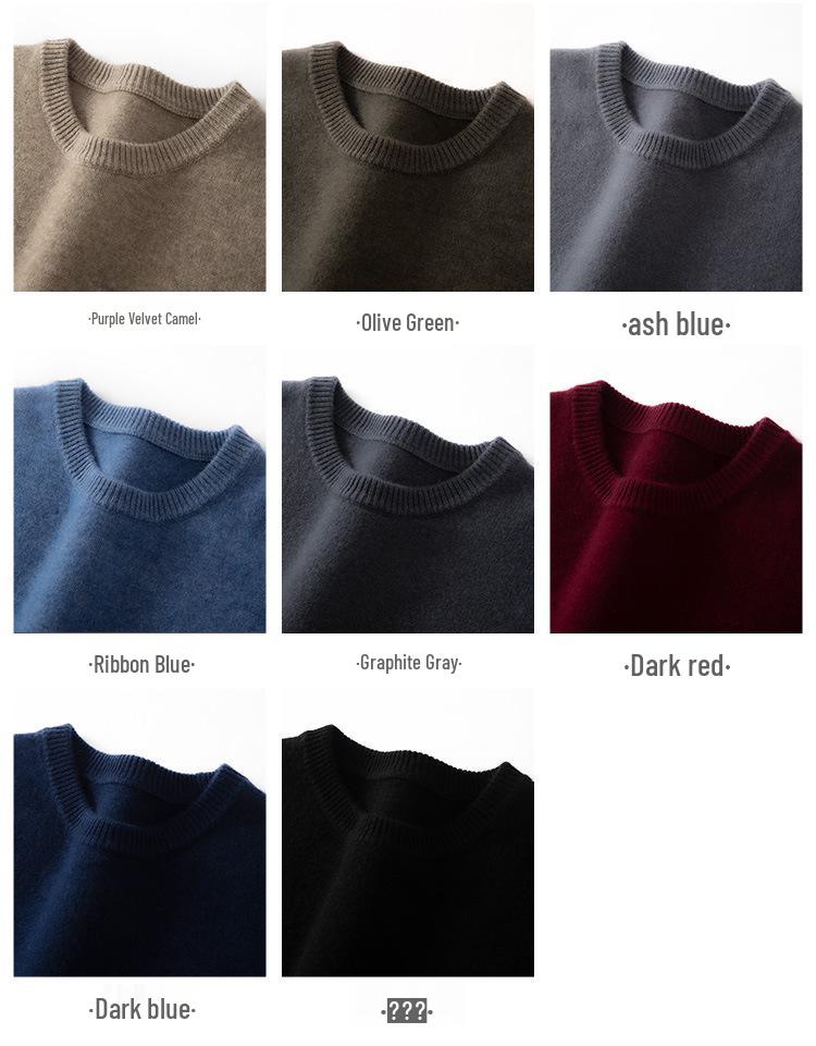Мужской кашемировый свитер с круглым вырезом, плотной вязки, однотонный - Business Casual, свободная вязка, базовый слой для осени и зимы