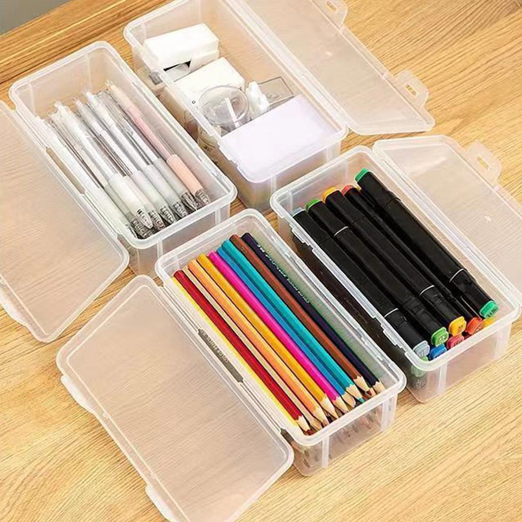 Pencil Storage Box, Transparent Stationery Box, Plastic Children's Desktop Pen Holder, Colored  Crayons, Colored Pen Bag, Marker Pen