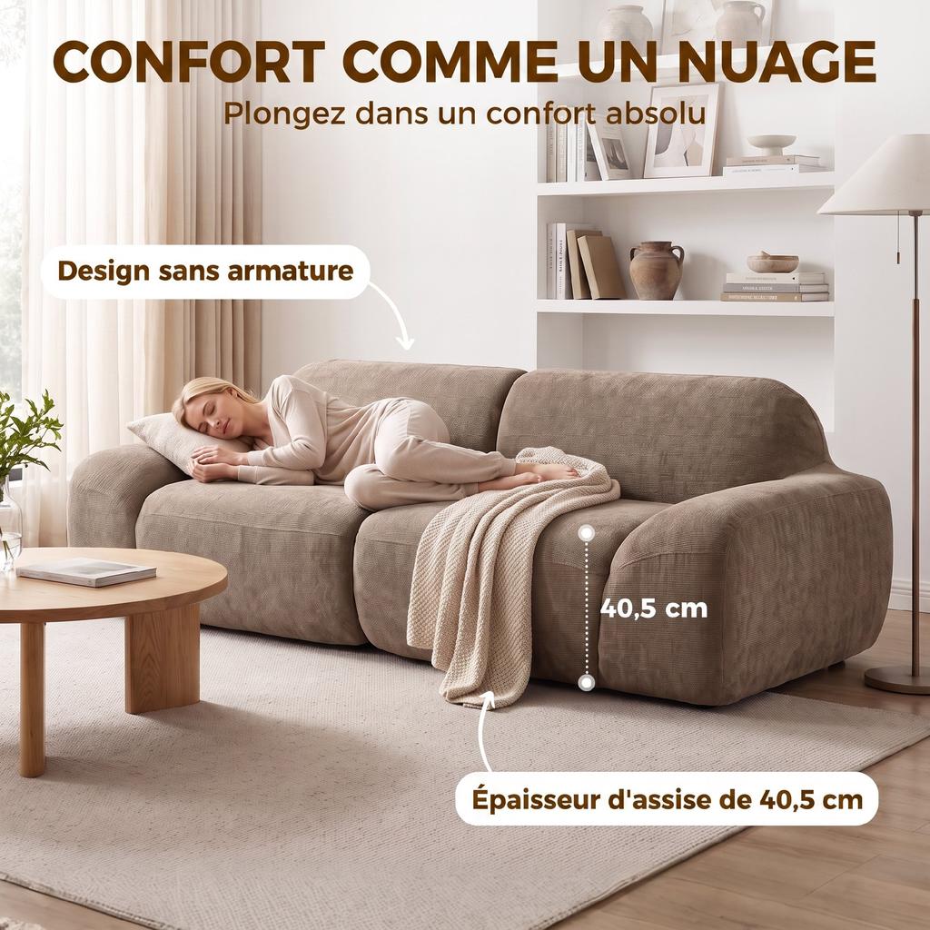 3 Seater Chenille Sofa 244 Cm Modern Living Room Sofa Wide Seat And Armrests Pocket Springs Light Brown