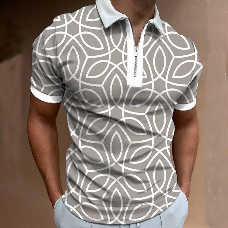 Мужская повседневная рубашка поло с 3D цифровой печатью, мужская повседневная спортивная рубашка поло на молнии, S-5XL.