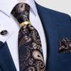 New Necktie Set for Men Gold Alloy Tie-Ring Paisley Floral Silk Woven Tie Hanky Set for Party