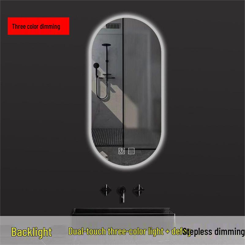 Oval LED Smart Vanity Mirror, Anti-Fog, Wall-Mounted for Bathroom Use.