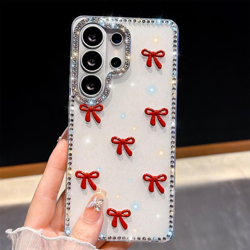 Чехол для Samsung Galaxy S26 Ultra с краем из страз, цветным декором в виде бабочки и банта, задняя крышка телефона из ТПУ + ПК, технология IMD