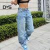 Женские джинсы с широкими штанинами, прямые джинсы с высокой талией, утягивающие брюки в пол в стиле ретро-панк для уличной моды