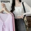 Summer Lace Cropped Sunscreen Cardigans Women New Basics Slim Lace-up Long Sleeve Thin See Through Knitted Tops 4 Colors