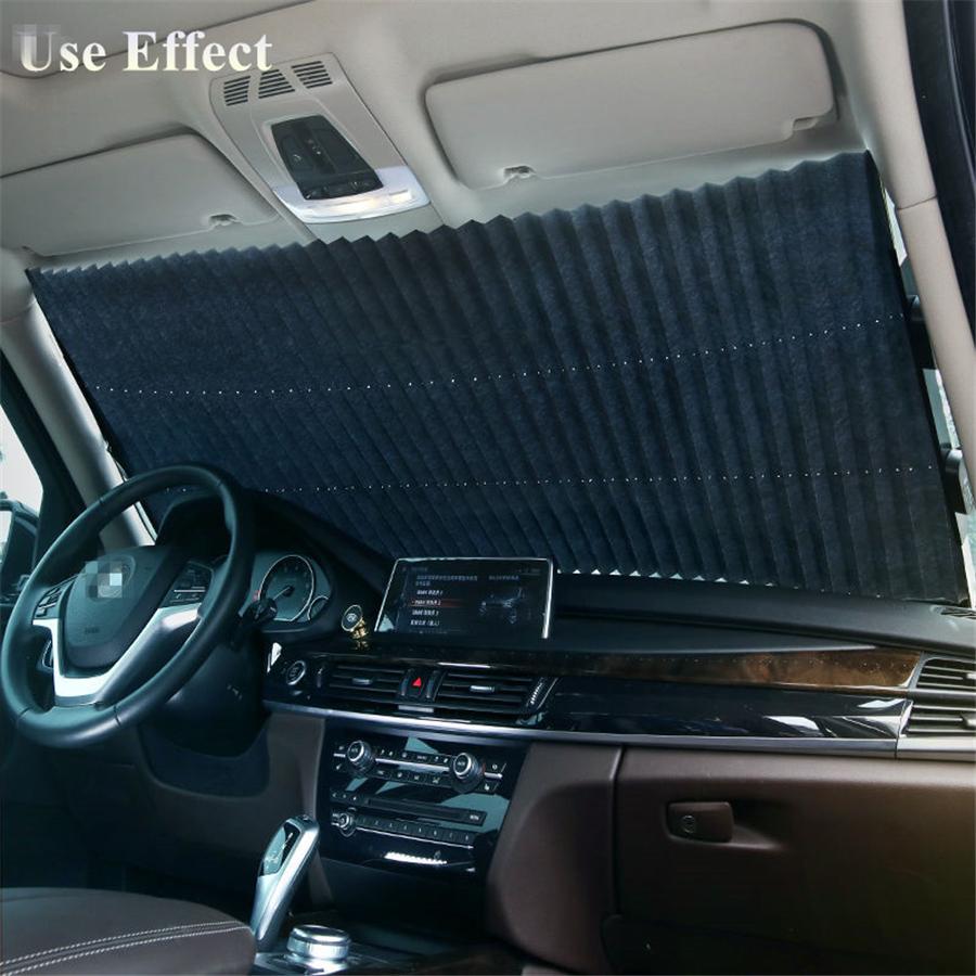 Universal Double-deck 46*130cm Car Retractable Folding Foldable Rear Window Sun Shade Block Visor Folding Auto Windshield Cover PU Leather Handle