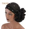 TALOS Fashion Faux Pearl Decor Big Flower Women Hijab Turban Hat Head Wrap