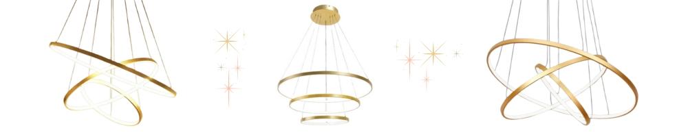 LED ceiling pendant lamp, chandelier, 3 rings, 76w, gold color, adjustable, NEUTRAL