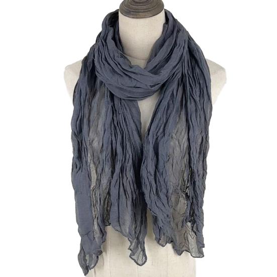 Women Scarf Shawl Solid Color Soft Warm Pleated Scarf UV Protection Casual Cotton Linen Shawl Fashion Accessory