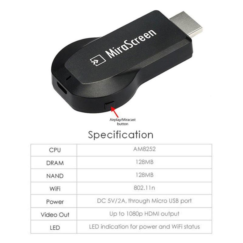 Mirascreen TV Stick 1080P HD WiFi беспроводной приемник TV Stick Dongle аудио видео дисплей для Apple Android TV Streamer Youtube