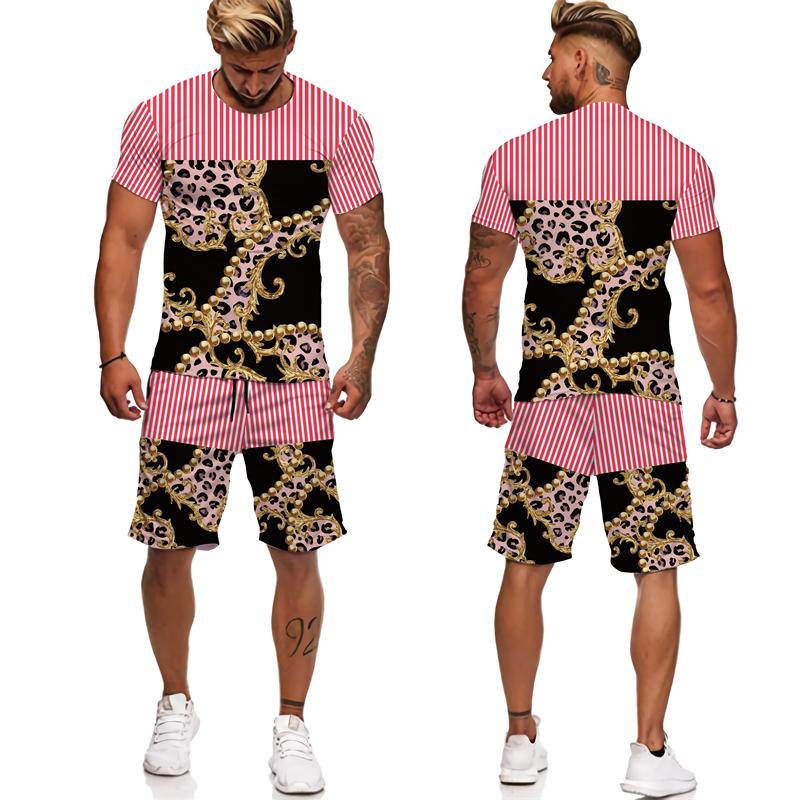 Summer Men's Fashionable Round Neck Streetwear Tracksuit - 3D Print Short Sleeve T-shirt And Shorts Set