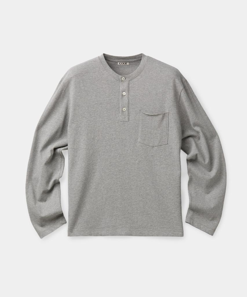 Kueo Однотонная футболка-henley с длинным рукавом и одним карманом (Меланж серый)