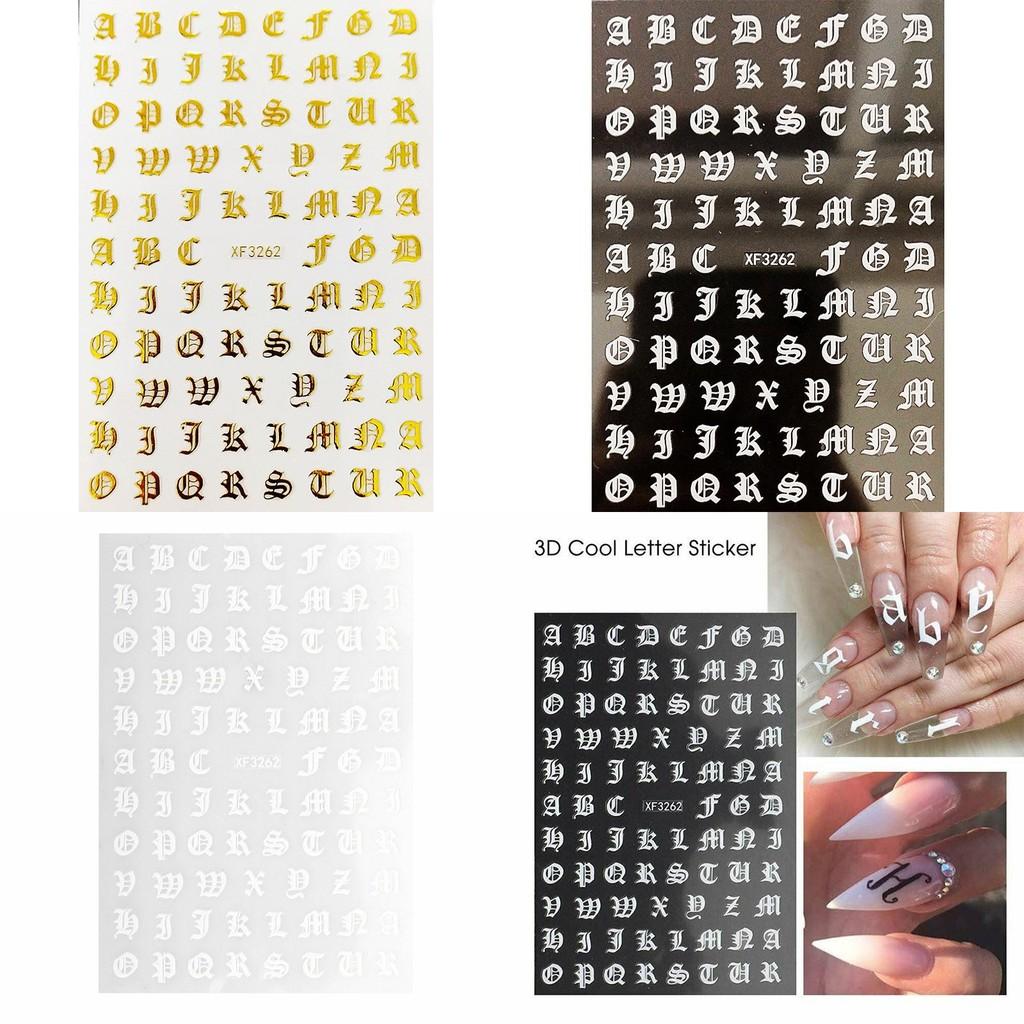 Customizable 3d Nail Art Stickers With Stylish Letter Designs For Unique Nail Art Creations