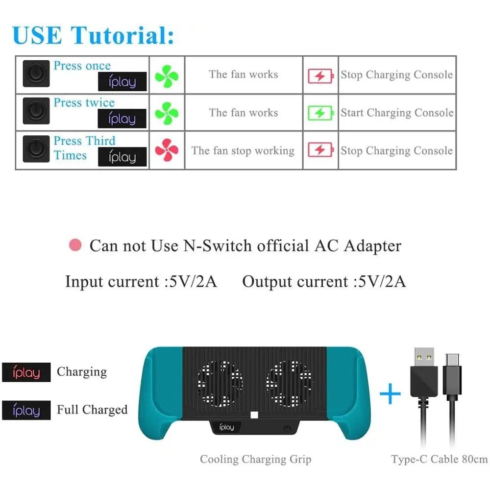 Cooling Charging Grip for Nintendo Switch & Switch Lite, 6000mAh Fan, Charger, Grip and Foldable Stand for Nintendo Switch NS Lite
