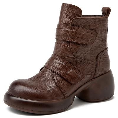 GKTINOO 2025 Женские ботильоны на толстом каблуке, осенне-зимняя теплая обувь, высокое качество, натуральная кожа, массивная платформа