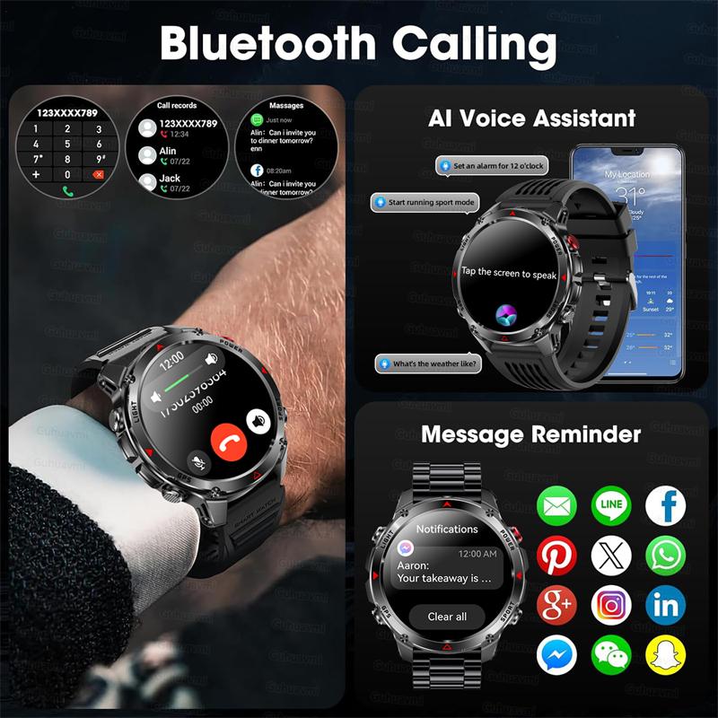 2026 Новые Военные Умные Часы с Bluetooth-вызовом, Встроенным GPS, Компас, Барометрический Высотомер, Водонепроницаемость 30ATM Мужские Умные Часы с Bluetooth-вызовом