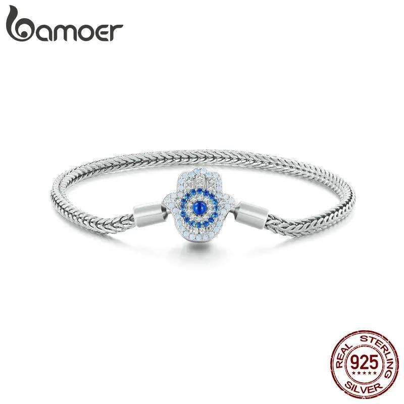 BAMOER Стерлинговое серебро 925 пробы Fatima Guardian с прозрачной застежкой CZ, браслет-подвеска, базовые браслеты, подходят для BAMOER и европейских подвесок из бисера