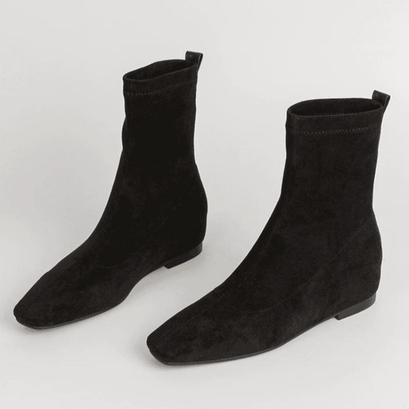 Замшевые женские высокие сапоги с квадратным носком и низким каблуком, модная зимняя обувь, тренд зимы 2025 года, удобные челси для ходьбы, дизайнерские Botas Mujer
