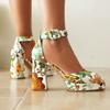 Women's High Heel Single Shoes Spring/Summer New Waterproof Platform Thick Heel Large Size Printed Women's Shoes