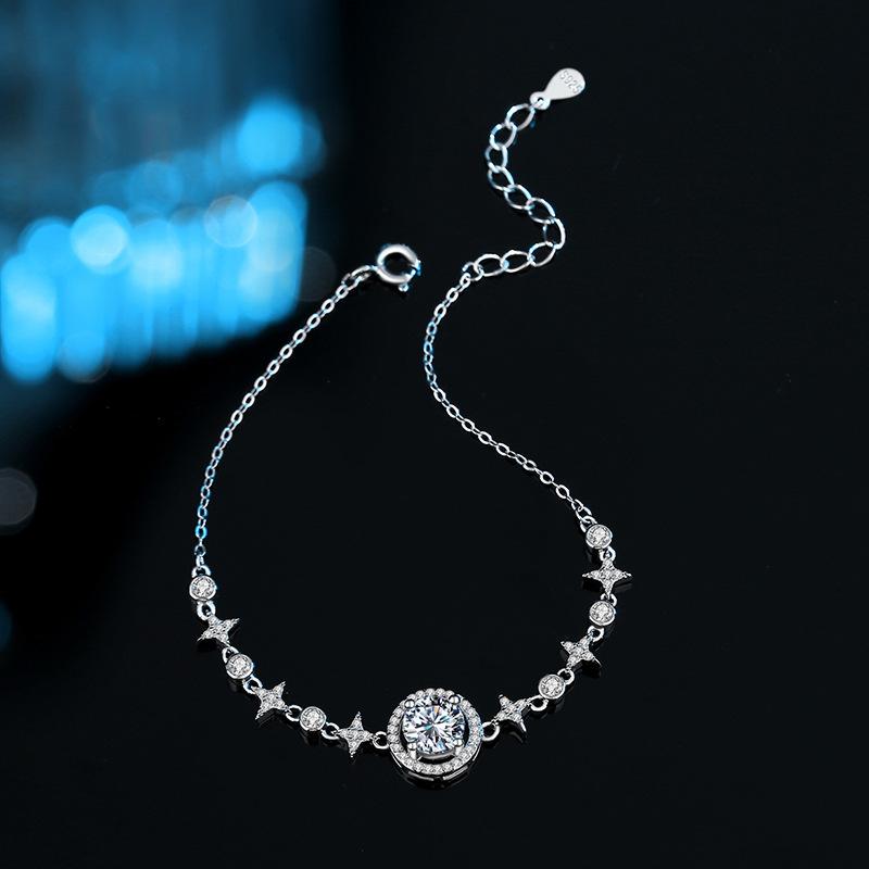 Браслет Full Sky Star Mosang с бриллиантами, чистое серебро Классический браслет из белого золота 1 карат с четырьмя когтями Mosang Stone, модный