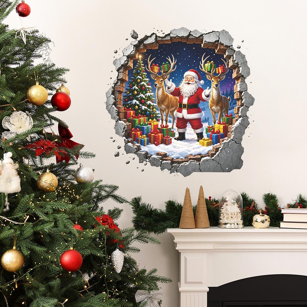 Santa Claus Reindeer Christmas Tree Gifts Living Room Entrance Decoration Wall Stickers