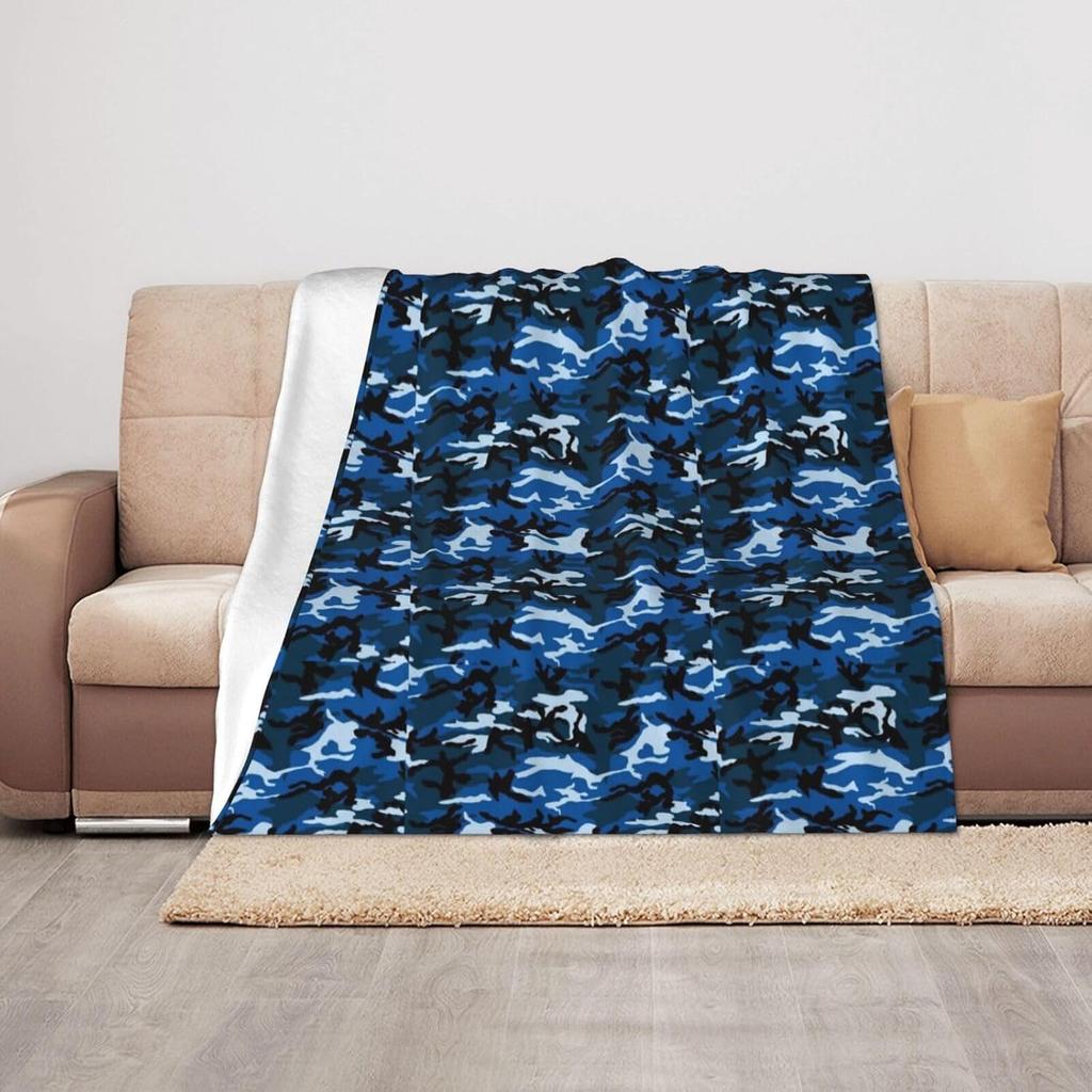 Blue Navy Camo Print Flannel Blanket Camouflage Pattern Soft Warm Throw Blanket Sofa Bed Military Style Home Decor Gift