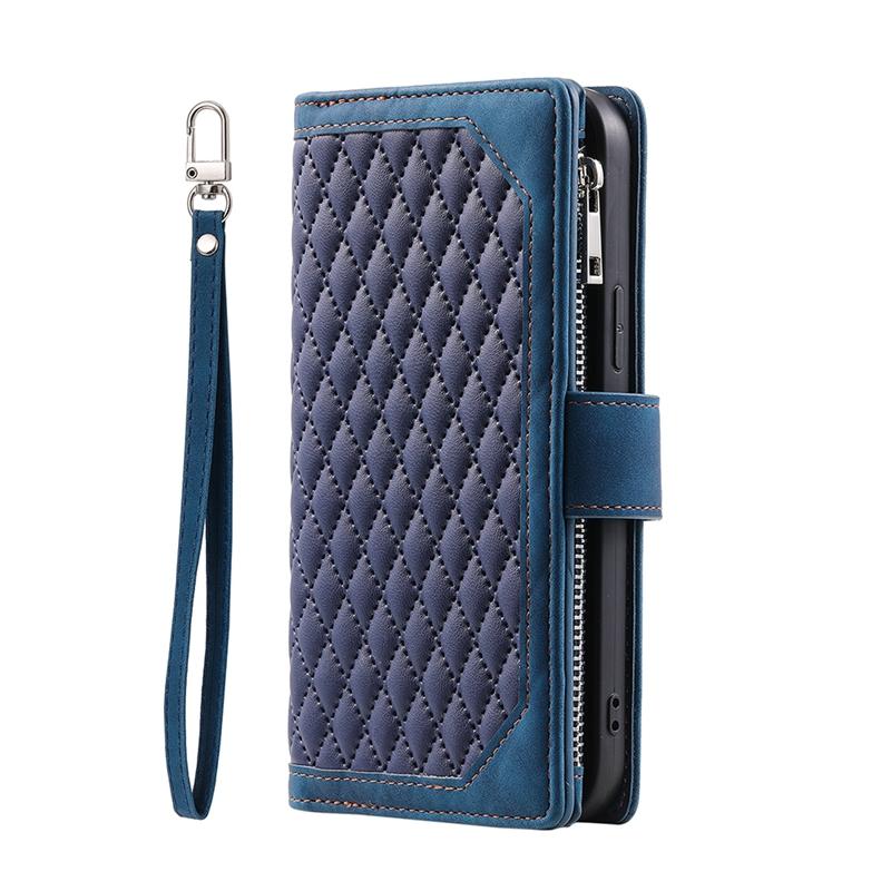 Многофункциональный двухслойный чехол-кошелек из искусственной кожи ромбического цвета для iPhone/Samsung/Xiaomi/Motorola откидной чехол на молнии со шнурком