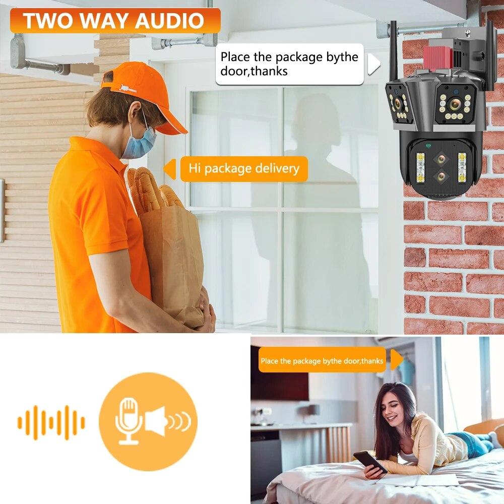 LS VISION 16MP 8K IP Camera 10X Zoom Outdoor Four Lenses Three-Screen PTZ WiFi Camera Security Protection CCTV Color Night Vision Cam Home Security