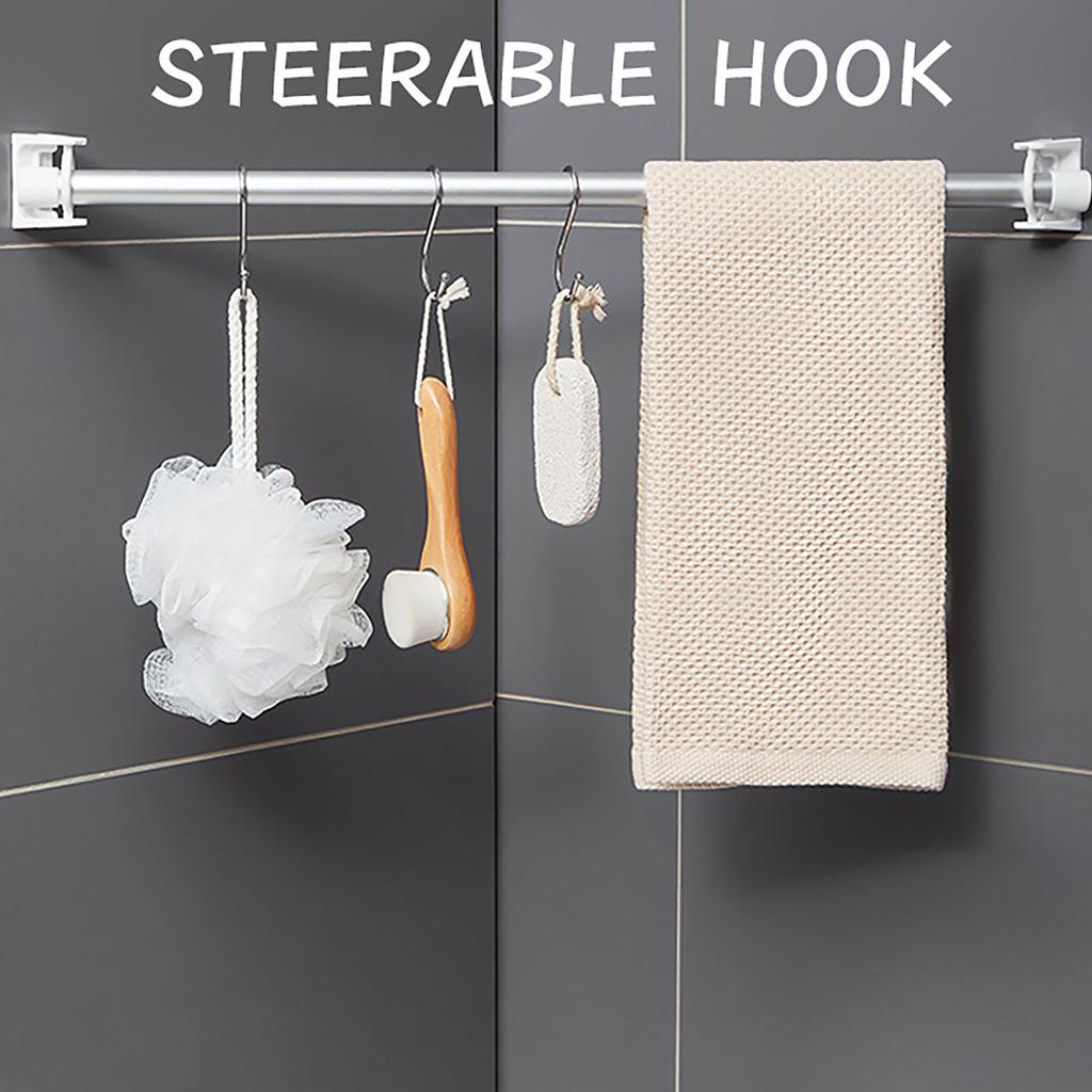 Self Adhesive Curtain Rod Holder 360° Swivel Ring Adjustable No Drilling Curtain Rod Bracket For Kitchen Bathroom Hotel