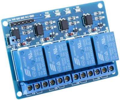 4-канальный 5-вольтовый релейный модуль | Совместим с UNO R3, Mega 1280, DSP ARM, PIC AVR, Raspberry Pi | Светодиоды состояния | Управление высокой мощностью