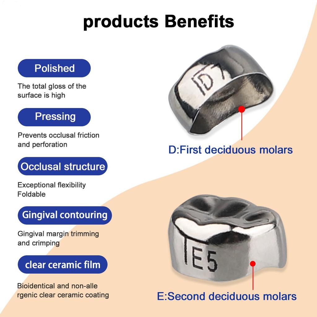 48 шт. зубных моляров, коронок, предварительно отформованных, из нержавеющей стали, временных коронок, комплект для детской стоматологии