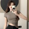 Summer Slim Fit Short Sleeve Casual T-shirt Women Fashion Half High Neck Base Women's White T Shirt Tops Elegant Solid Simple Ladies Tee Clothes 25933