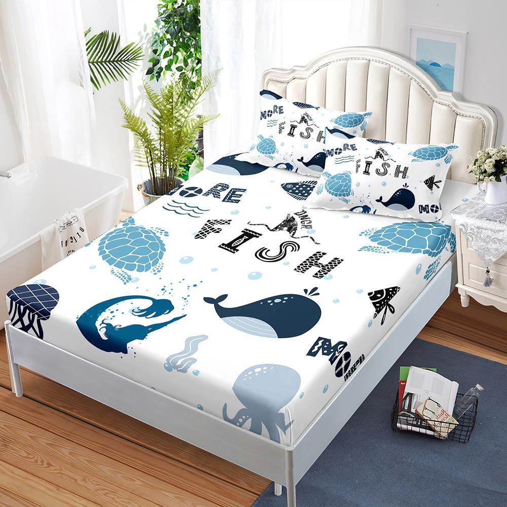 Sheet Three-Piece Bedspread Pillowcase Marine Animal Mattress Protective Cover