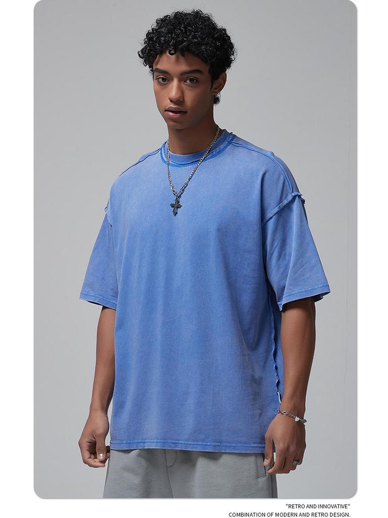 Футболка мужская ARTIE Retro Washed с коротким рукавом 2024 года — свободный крой, модная, 250 г, с оборками для весны/лета