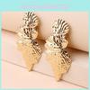 Metal Leaf Earrings With Gold Coating And Bold Design For Holidays And Celebrations