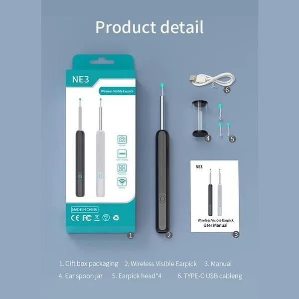 Очиститель ушей Высокоточный инструмент для удаления ушной серы со светодиодной подсветкой камеры Беспроводной отоскоп Умный набор для чистки ушей-1 комплект