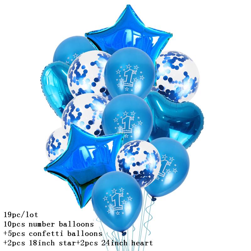 1 год Мальчик День рождения Первый день рождения Baby Shower Мальчик Украшения Синие латексные шары Набор конфетти Украшения для дня рождения Дети