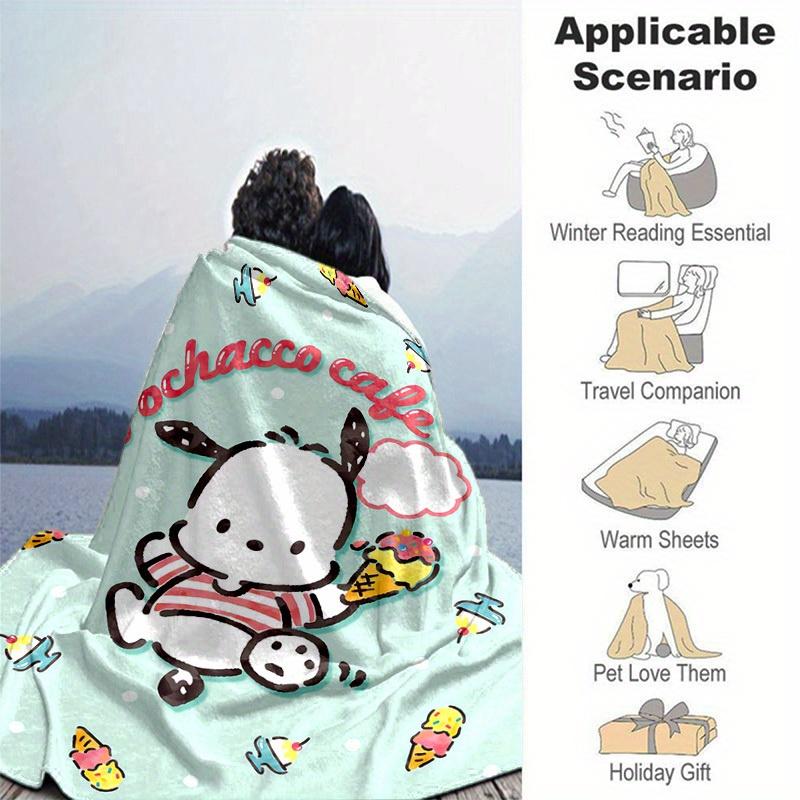 1pc. Pochacco Cafe Ice Cream Theme Blanket - Cute Cow Design for Home, Office, Outdoor Use, Gift Idea, Suitable for Al
