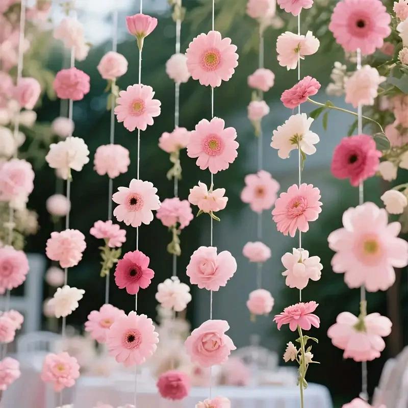 30/40/50Pcs Fishing Line Bohemian Style Artificial Flowers Floating Petals Water Falls Set Random Pink Flowers Pink DIY Pendants