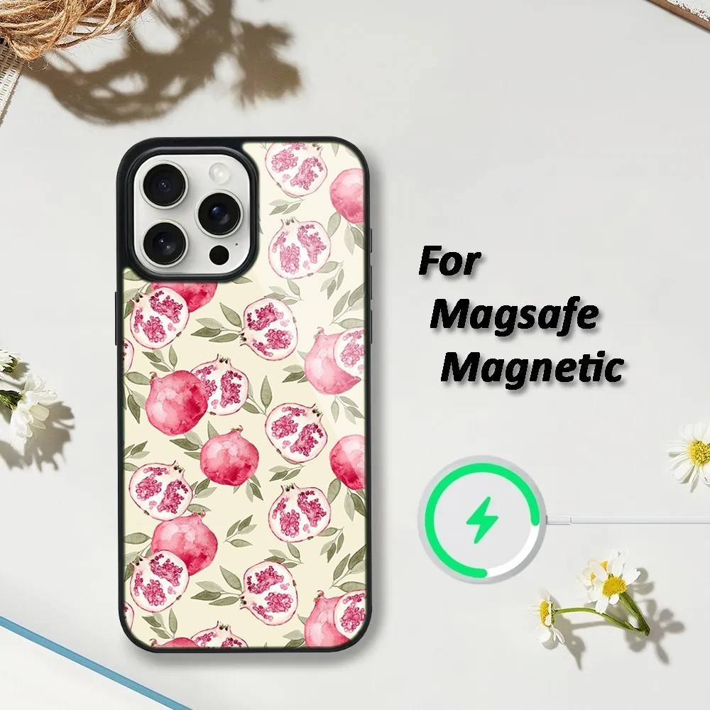Чехол для телефона с рисунком граната для iPhone 16,15,14,13,12,11,Plus,Pro,Max,Mini, с магнитной беспроводной зарядкой MagSafe