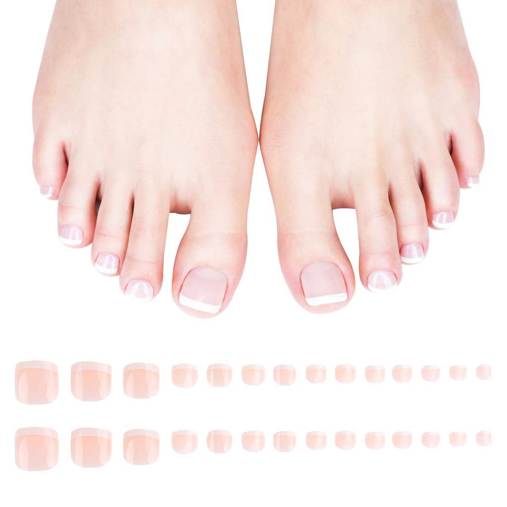 120pcs Fake French ToeNails With Glue Type Removable Square Short Paragraph Nude Color Fashion Manicure False ToeNails Press On