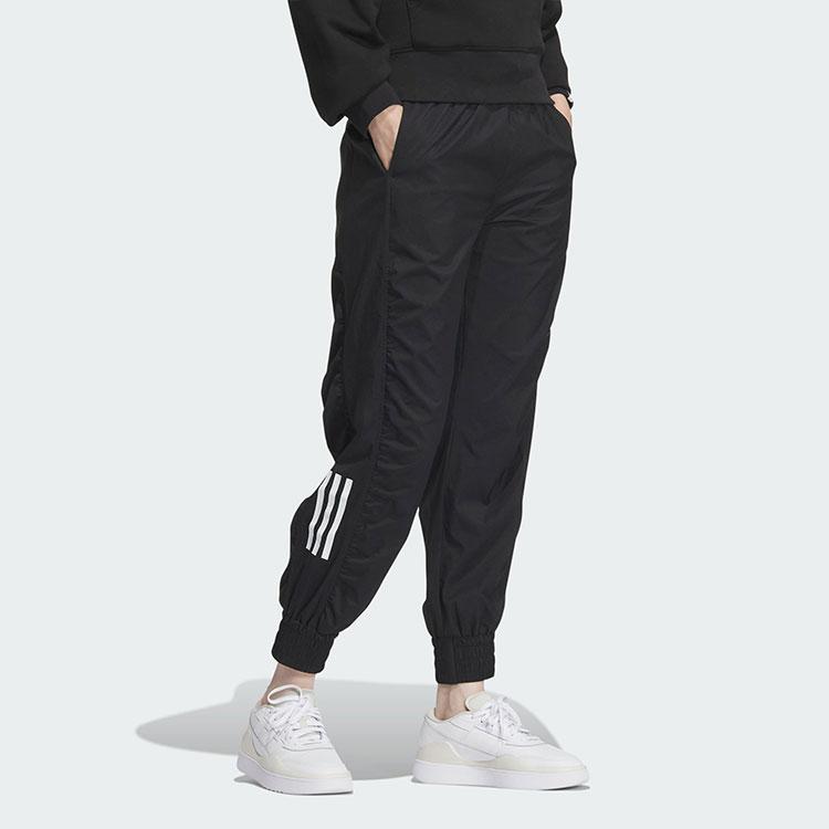 adidas Спортивные брюки с полосатым принтом, повседневные брюки средней посадки с манжетами, женские брюки черного цвета JE3200