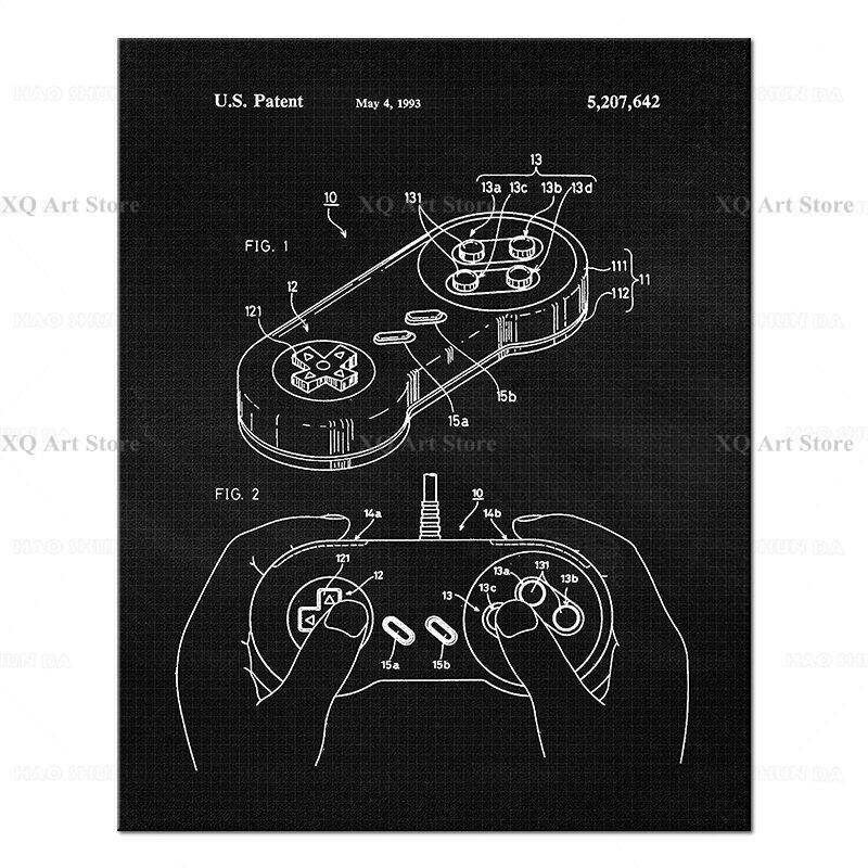Винтажная ручка для игры Патентный постер Печать Художественное произведение Настенное искусство Постеры Домашнее украшение Чертеж Картина на холсте Безрамный декор Подарок
