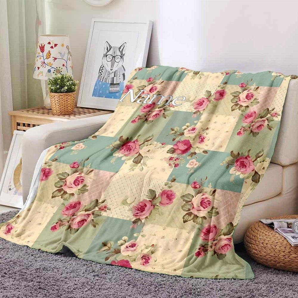 Vintage Floral Patchwork Home Customize Your Name Blankets Soft And Cozy Lightweight For All Seasons Perfect For Picnics Sofa Office Bed Living Room