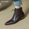 2024 New Autumn Lace-up Women Boots Pointed Toe Chunky Heel Boots Genuine Leather Shoes for Women Concise Black Ankle Boots