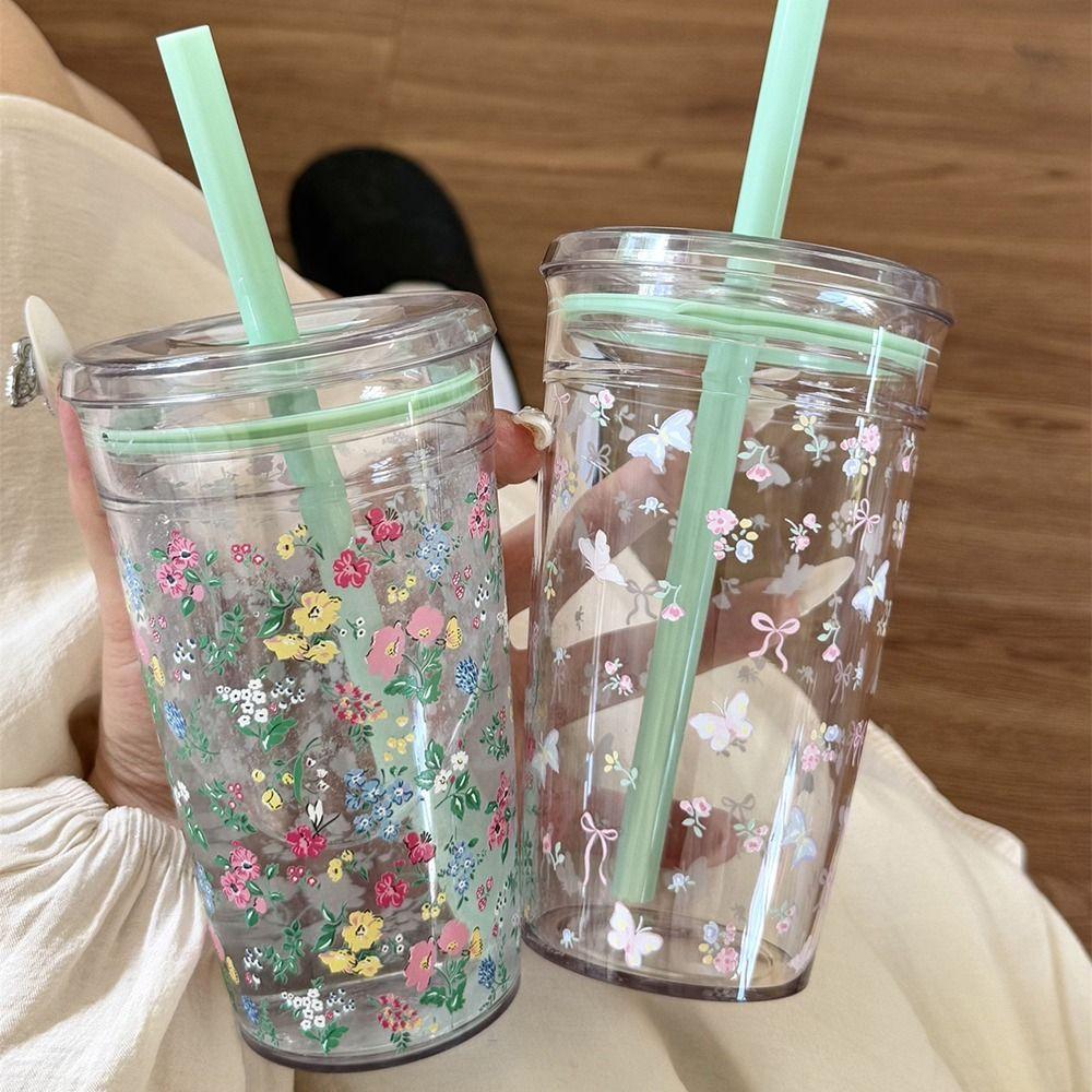 450ML Straw Cup Transparent Water Cup Cute Water Bottle Home Office